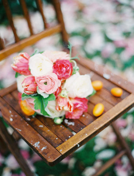 ranunculus and parrot tulip bouquet
