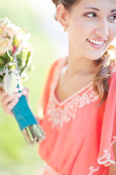 blue ribbon wrap on bouquets