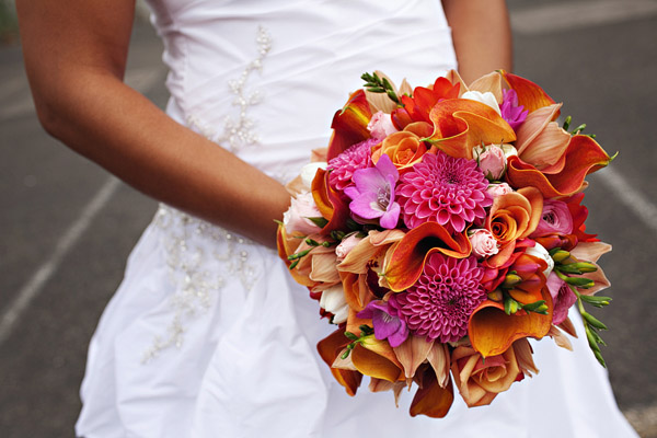 dahlia, calla, roses, bridal bouquet