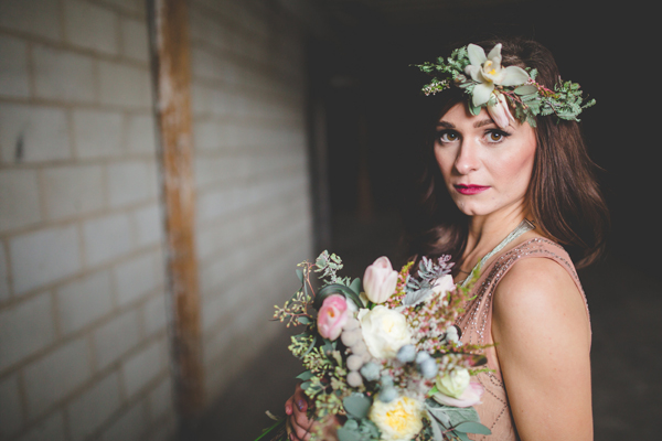 bridal bouquet and floral crown