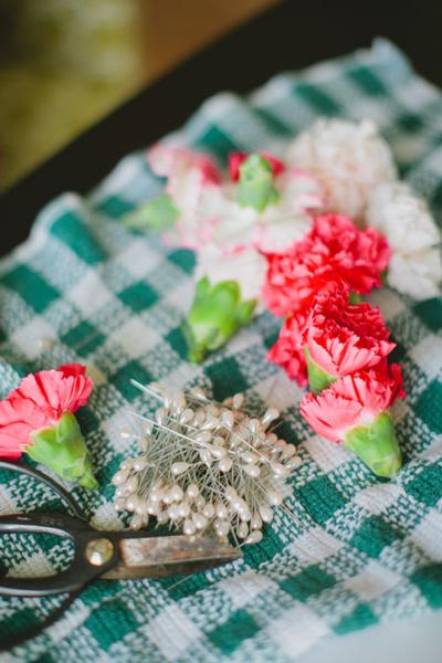 carnations and pearl pins