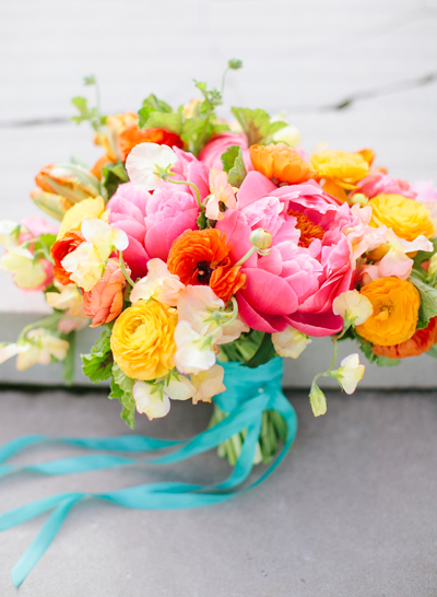 Peony Bouquet, Blue Ribbon