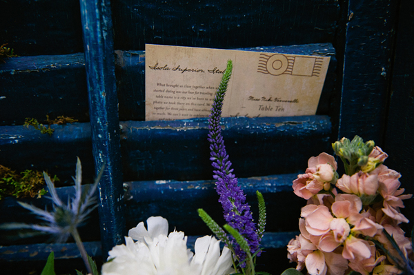 postcard, rustic, escort card display, escort card