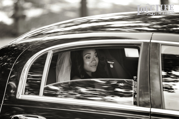 bride in limo