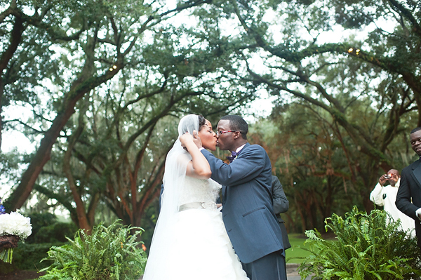 bride and groom kissing