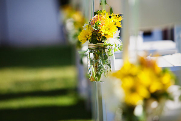 mason jars with yellow flowers
