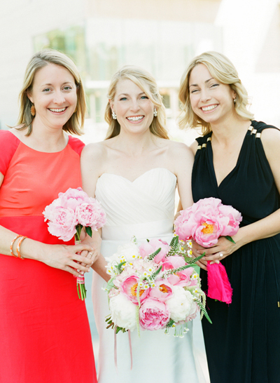 bridesmaids with black dress
