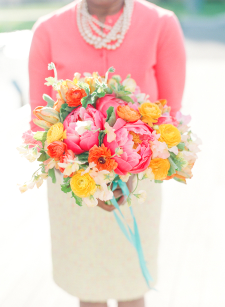 spring bouquet, peonies, ranunculus, tulips, sweet peas