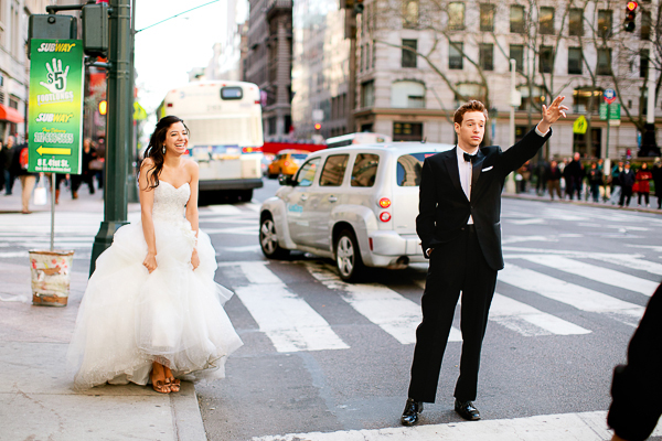bride and groom in new york city