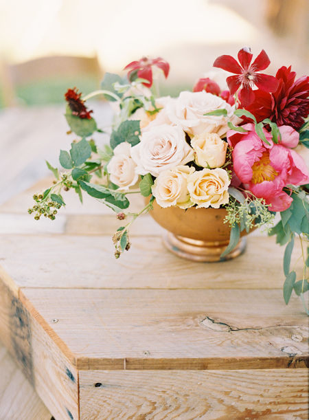 pink peony and rose centerpiece