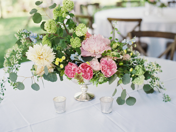 peony and garden rose centerpiece