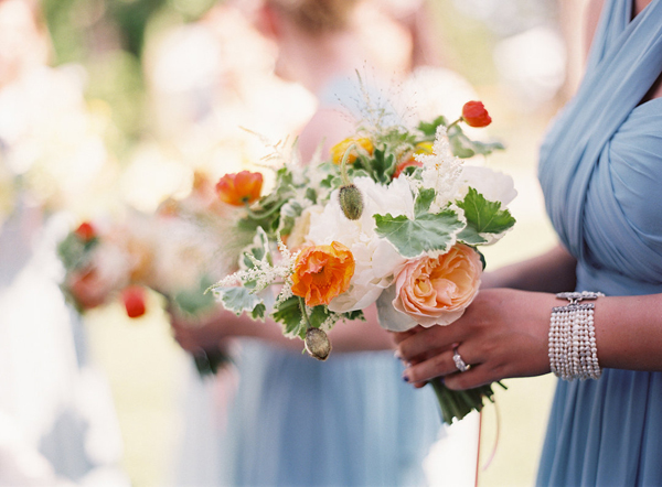 Bridesmaids Bouquets, Garden Roses, Blue Bridesmaids Dresses