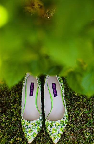 green and white wedding shoes