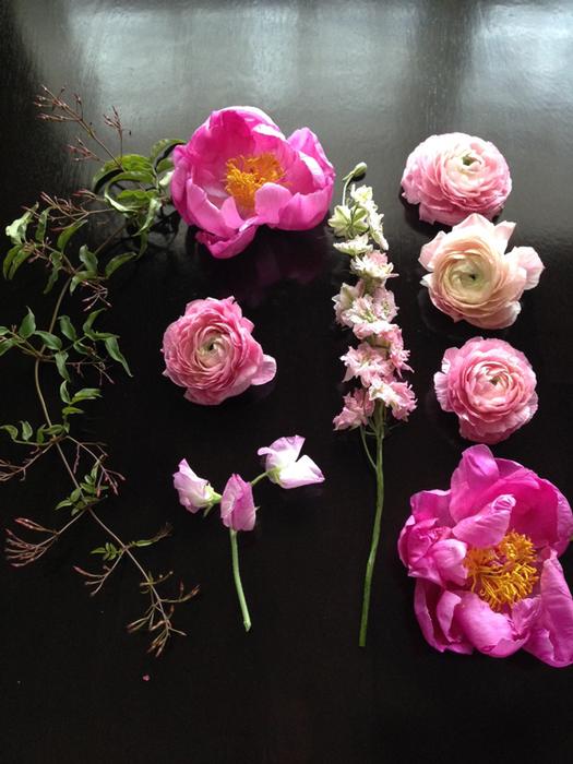 Pink Peonies, Pink Ranunculus, Pink Sweet Peas, Pink Larkspur