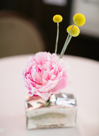 peonies, mercury bud vases