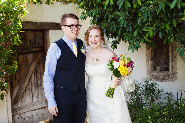 bride and groom smiling