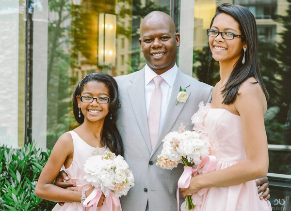 groom and his daughters, bridesmaids