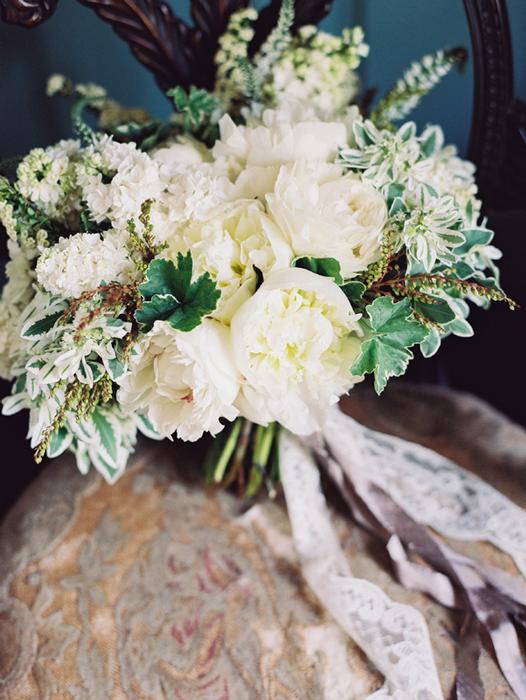 White Peonies, White Lilac, Snow on the Mountain, Geranium Leaves