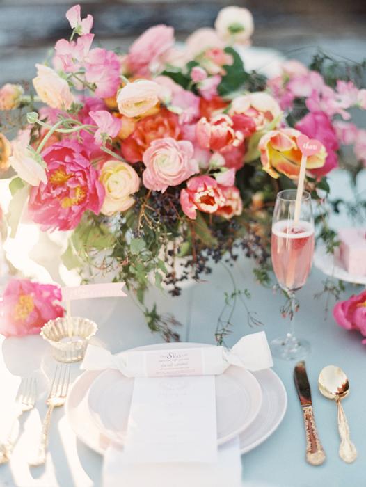 pink peony and tulip centerpiece