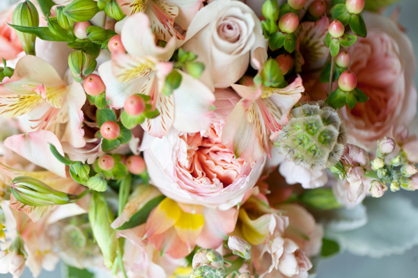 garden roses and scabiosa