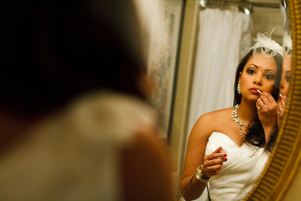 bride wearing red lipstick