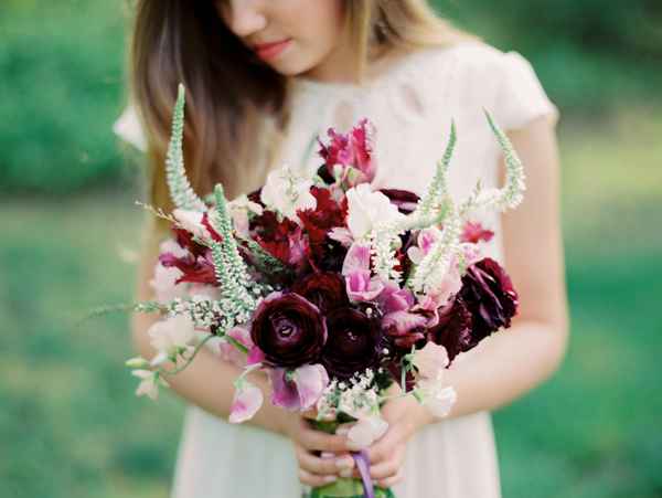 burgundy ranunculus bouquet, black parrot tulips