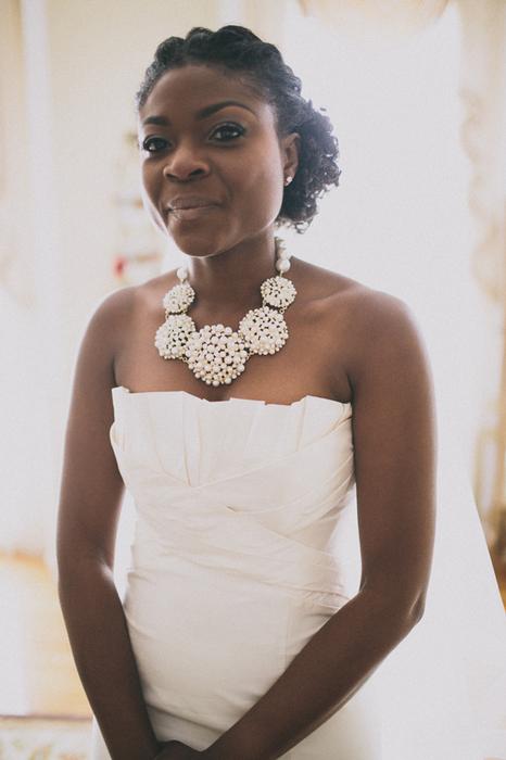 bride wearing her statement necklace