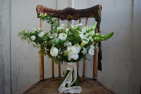 bridal bouquet with green and white florals