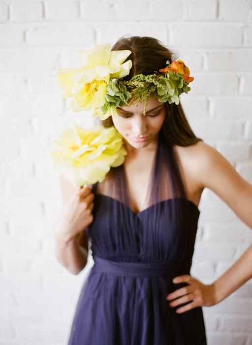Yellow Tree Peony, Flower Crown, Jenny Yoo Dress