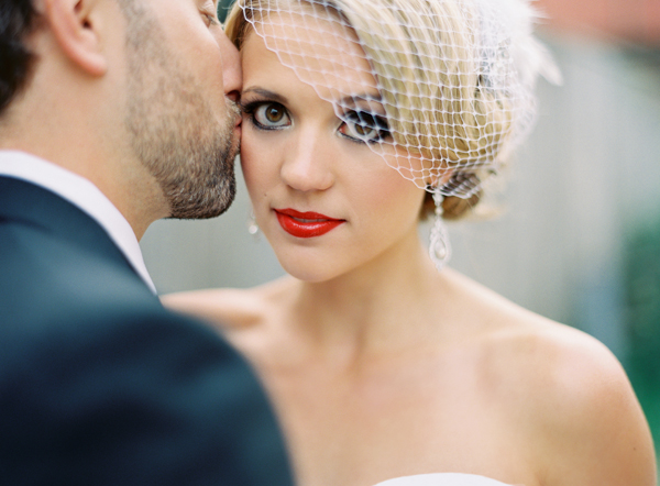 bride wearing red lipstick