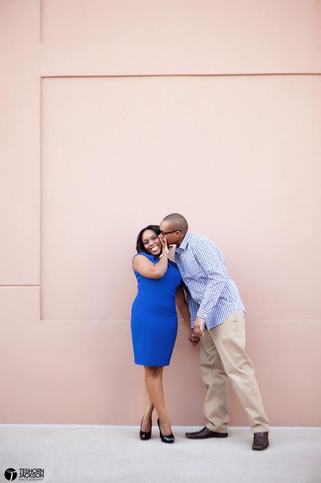 stacy wearing a blue dress