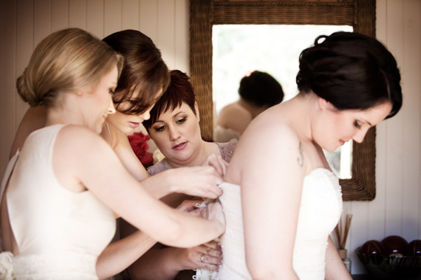 bride getting dressed