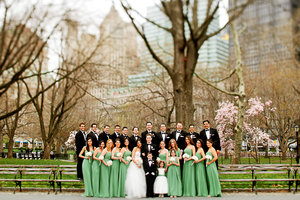 bridal party image in the park