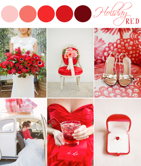 holiday red color palette, style boards, weddings