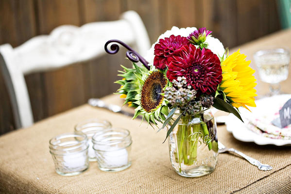 sun flowers and fiddlehead ferns