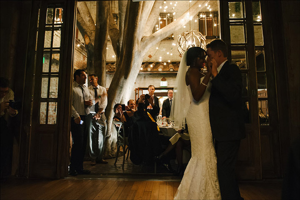 bride and groom dancing