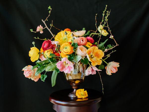 Ranunculs Tulip and Garden Rose Centerpiece