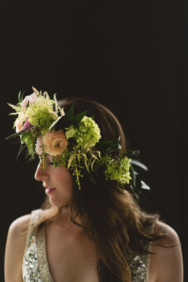 bride wearing floral crown