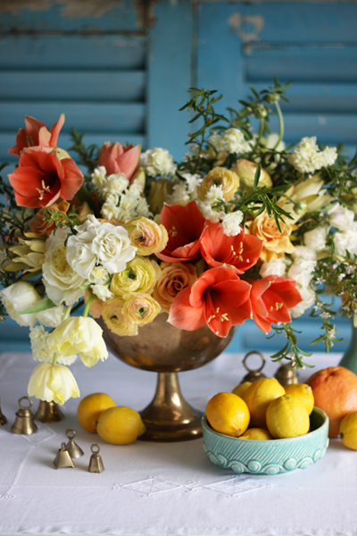 coral and yellow flowers