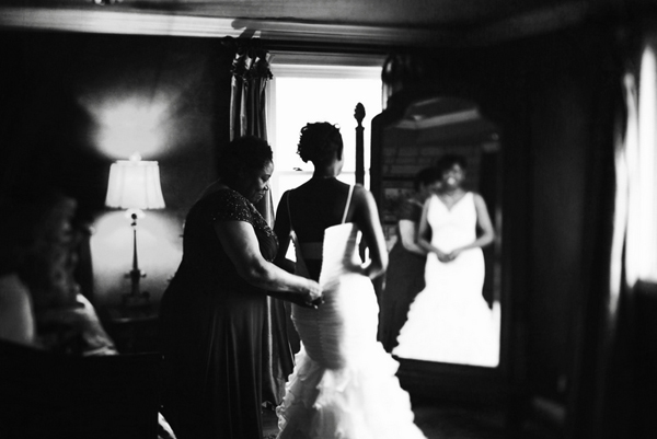 bride getting dressed