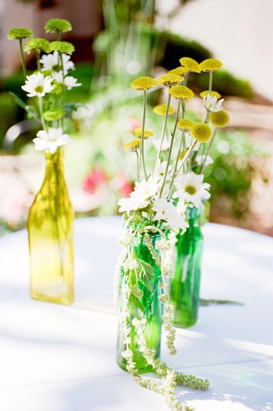 green and yellow vases