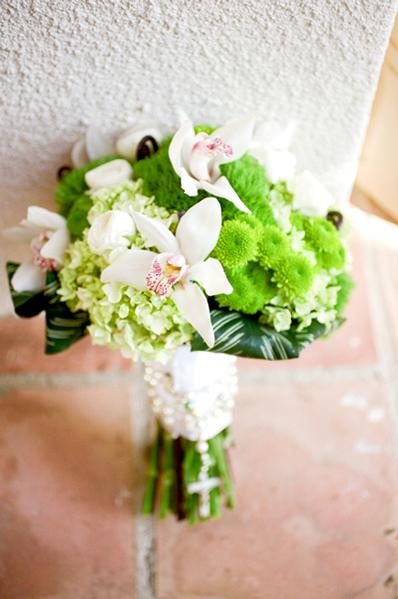 orchid and green flower bouquet