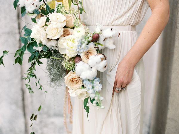 bouquet with garden roses, peonies and cotton