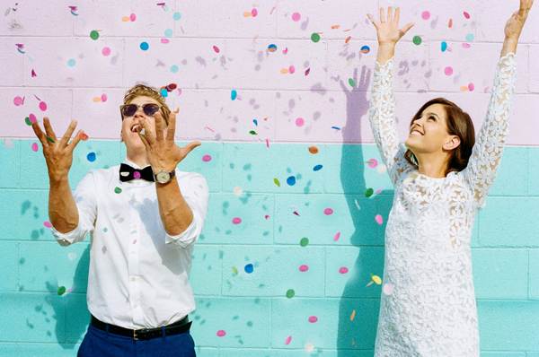 confetti,bride and groom