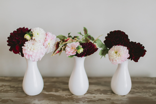Dahlias, ceramic bud vases