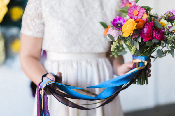 colorful wedding bouquet and ribbon