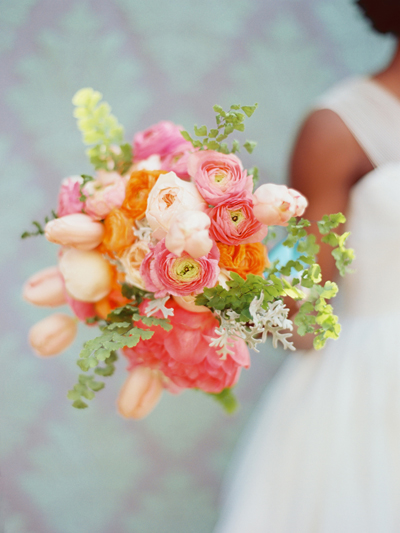 peonies, tulips, orange and pink ranunculus