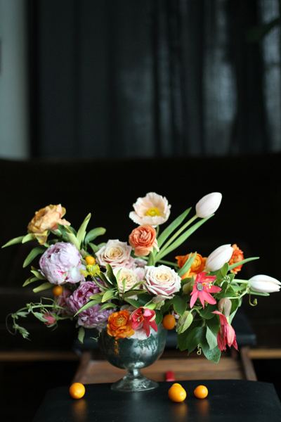pink peonies and pink tulips