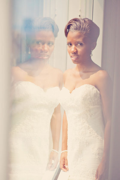 bride standing by window
